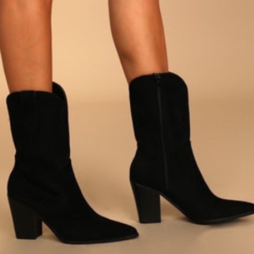 Lulus Levii Black Suede Mid-Calf Boots - 8.5W
